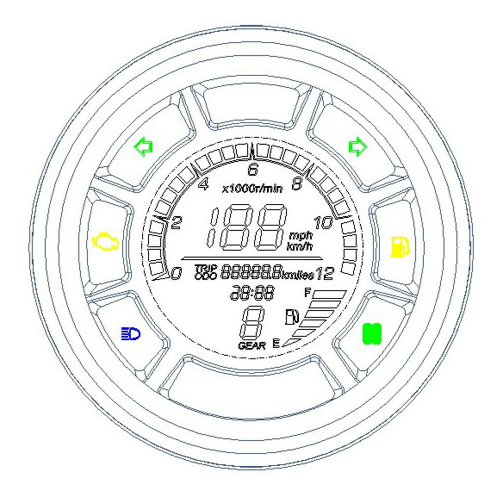 Motorcycle Gear Indicator - Su geçirmez Motosiklet Dijital Takometre ve